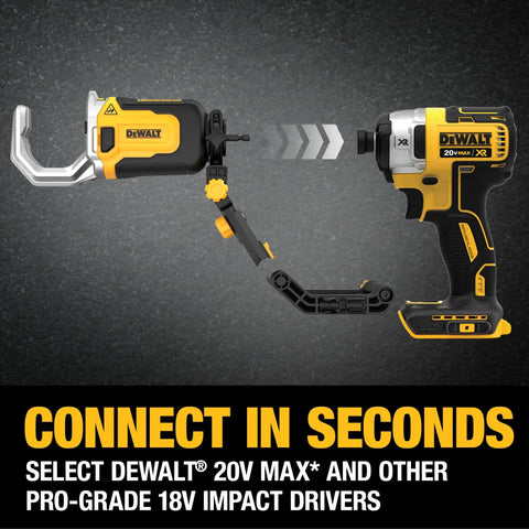 Impact Connect PVC And PEX Cutter With Quick Change Brace Bracket attached to DEWALT impact driver