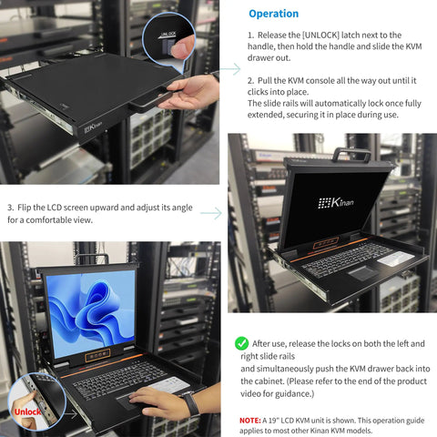 Ace Quality 1U Rack Mount Kvm Console With 17 Inch Lcd Screen Integrated Keyboard And Touchpad for smooth access in server rack.