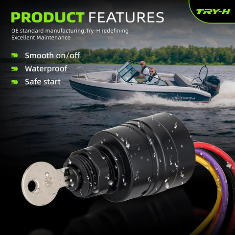 Boat Ignition Switch Kit With 2 Keys For Mercury Outboard Motors 1994 And Later, Marine Push Choke, 6 Wire Connectors, Replacement OE Parts 87-88107 87-88107A5 7-1155