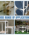 Various DIY projects using 20 Pack 1/2 Inch Four Way PVC Fittings Furniture Grade Pipe Elbow Connectors in different setups.