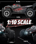 Fast 1 To 10 Scale RC Car For Adults And Kids 8 To 12, 4x4 Electric Remote Control Monster Truck with measurements shown