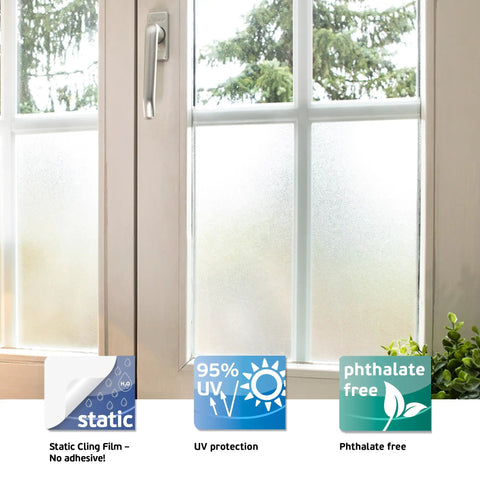 Milky Privacy Window Film With Reusable Static Cling No Fuss Removable And Repositionable For Glass Surfaces 26 By 59 Inch Roll installed on window