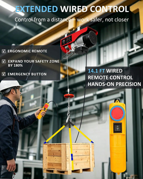 Heavy Duty Electric Hoist 440 Lb Winch With 14.1 Ft Wired Remote And Emergency Stop 110V Lift System in warehouse use