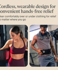 Man and woman using Four In One Back Wrap With Heat, Far Infrared, Vibration, And LED Therapy for epic lower back pain relief at home