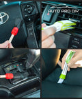 11 Piece Car Detailing Kit For Wheels Exterior And Interior Cleaning With Boar Hair Brushes Stainless Steel Wire Tools And Duster Brushes Reach Tight Spots DIY Pro Detail Set For A Fresh Like New Look, showing brushes cleaning car interior.