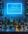 "Personalized LED Neon Bar Sign For Home Pub And Man Cave Dimmable Light Up Whiskey Bar Sign Custom Wall Decor For Tavern And Bistro Business Gift Great Dad Fathers Day" illuminating a bar with various bottles and glasses.
