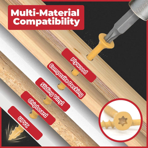 Tan Epoxy Coated Wood Screws Kit With Torx Drive Flat Head Self Tapping 9x2-1/2 Inch compatible with various materials