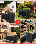Collapsible Wagon Cart Foldable 600Lbs Heavy Duty Utility Wagon with all terrain wheels used for camping, gardening, and shopping.
