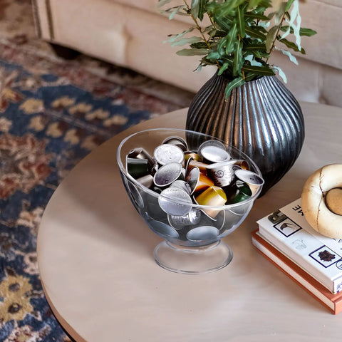 Clear Coffee Pod Holder For K Cups And Vertuo Capsules on a table, showcasing space saver countertop organizer with capsules inside