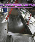 Heavy Duty Stainless Steel Condensate Drain Pan for AC units, large size, leak-proof design mounted with chains.