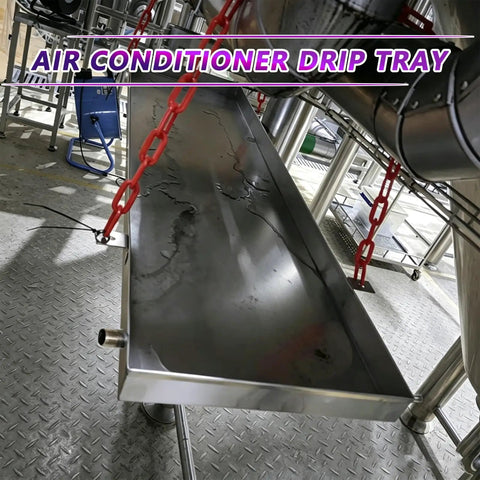 Heavy Duty Stainless Steel Condensate Drain Pan for AC units, large size, leak-proof design mounted with chains.