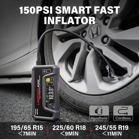 Powerful 2500A Jump Starter With Air Compressor And Tire Inflator, Portable 12V Car Battery Booster For Gas And Diesel Engines