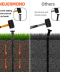 Comparison of heavy duty 8 inch landscape edging stakes with secure spiral design and ordinary stakes breaking easily.