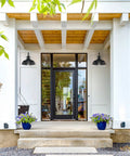 Front porch with Two Pack Dusk To Dawn Outdoor Wall Sconces For Porch And Garage Exterior Gooseneck Barn Light In Matte Black Vintage Farmhouse Vibe Weatherproof Anti Rust Outdoor Light Fixture.