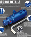 Broken Pipe Thread Extractor Kit For Damaged Faucets And Stripped Fasteners, Includes Half Inch To One Inch Bolt Extractors, Blue