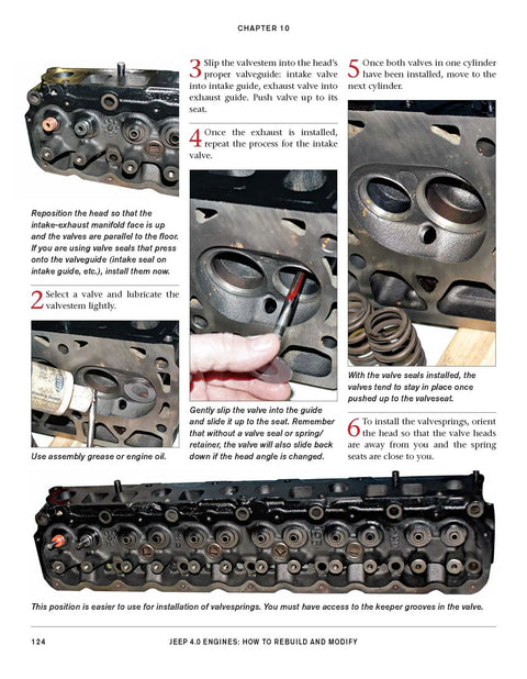 4.0L Inline Six Engine Rebuild And Modification Guide With Illustrated Step By Step How To For DIY Gearheads And Off Road Fans With Practical Diagrams And Tips For Beginners And Pros Alike. page showing valve installation steps on engine head