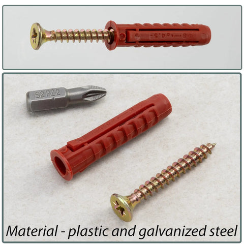 25 Dowel Fixing Kit With Nylon Collars Diameter 8x40 mm, 25 Yellow Wood Screws Diameter 5x40 mm, And PZ2 Quarter Inch Bit detail