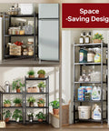 Space Saving 5 Tier Metal Shelving Unit With Self Leveling Feet Hella Sturdy Wire Rack Organizer For Garage Kitchen Pantry Closet Black in use with pantry items.