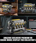 V8 Engine Model Kit That Runs on table in living room and workshop, compatible with Lego, STEM educational toy for 14+