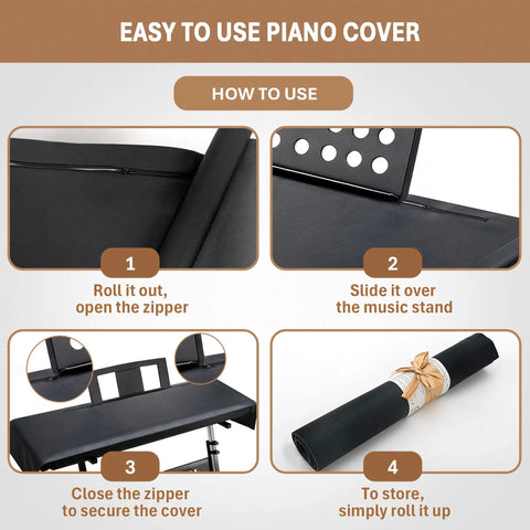 Steps to use Lux Faux Leather Piano Keyboard Dust Cover With Waterproof Top And Soft Felt Lining, Extra Wide 67 Inch By 16 Inch