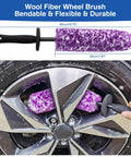 4 Pack Wheel And Tire Cleaning Brush Kit For Cars, Motorcycles, RVs And Trucks, Ultra Soft Synthetic Woolies, 360 Bendable Bristles, No Spatter, Includes Stiff Tire Brush And Soft Detailing Brush For Rims, Hubs And A Next Level Clean. purple wool wheel brush, 40cm, cleaning alloy rim
