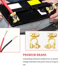 Heavy Duty Brass Battery Terminals Positive And Negative Hella Durable Universal Fit For Truck Boat Car Handles 300 Amps installed on battery.