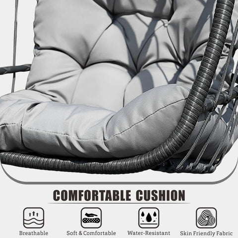 Egg Swing Chair With Stand For Outdoor Or Indoor Use, Hanging Chair With Cushioned Seat And Headrest In Light Gray, Ultra Comfy