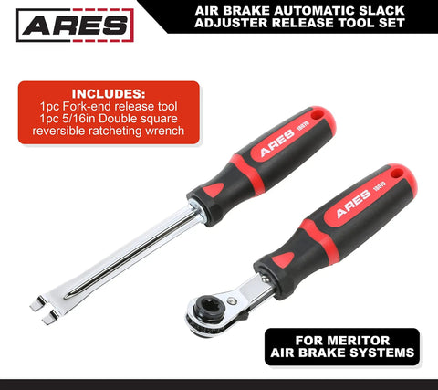 2 Piece Slack Adjuster Release Tool Set For Air Brake Systems Fork End Release Tool And Double Square Reversible Ratcheting Wrench