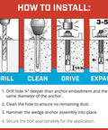 Installation guide for Three Quarter Inch Wedge Heavy Duty Concrete Anchors 10 Pack Stainless Steel Built Tough With 360 Degree Contact
