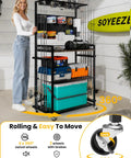 Garage Fishing Gear Rack With Four Tier Design And Top Reel Holder Holds Up To Six Spinning Reels Metal Top Basket