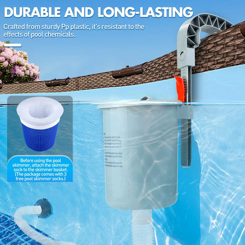 Above Ground Pool Surface Skimmer Automatic Top Of Water Skimmer With Wall Mount and Removable Basket installed on pool edge
