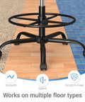 Base of Big And Tall 400 Pound Capacity Heavy Duty Drafting Chair with adjustable footrest on various floor types