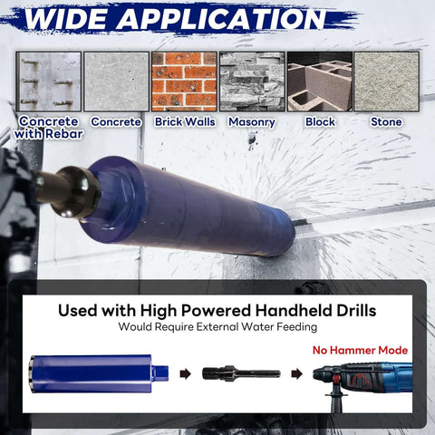 DaduoRi 3-inch concrete core drill bit with SDS Max adapter; blue, 1-1/4-inch thread, 14-inch cutting depth for concrete