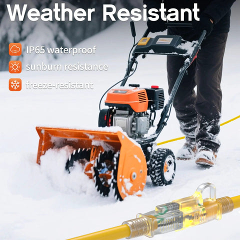 Tough As Nails 50 Foot Outdoor Extension Cord With Lighted End Yellow 12 Gauge Waterproof, Flexible snowblower use