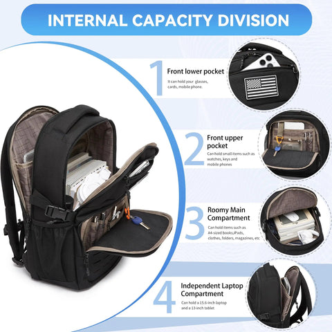 Military Tactical Backpack With Laser Cut MOLLE Webbing, 25L EDC Daypack, showing internal capacity and multiple compartments