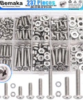 Grab-And-Go 304 Stainless Steel Nuts And Bolts Kit With 237 Pcs, showing various sizes including 6-32, 8-32, and 10-24.