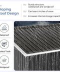 Beefy 6x4 Ft Outdoor Storage Shed showing sloped roof design with rainproof and windproof features, galvanized steel material