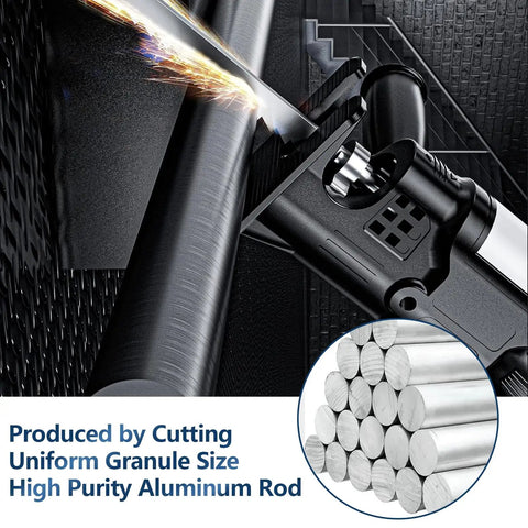 High purity aluminum rod being cut, highlighting production method for pure aluminum pellets ninety nine point six percent high purity.