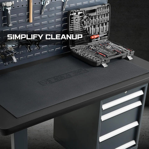 Heavy Duty EVA Workbench Mat 24x72 Inches 5mm Thick Super Grippy Garage Workshop Pad That Shields Your Bench Top From Scratches And Spills installed on a workbench