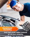 Mechanic working on car engine with focus on durability and high-grade rubber material for reliability