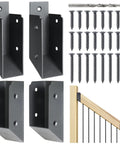 Rock Solid 35 Degree 201 Stainless Steel Deck Railing Connectors Fit 2 By 4 Lumber Black Powder Coated Heavy Duty Outdoor Stair Bracket Pair with screws.