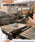 Heavy Duty Industrial Air Blow Gun With One Steel Extension Tube For Tight Squeeze Spots All Metal Construction Uses A Quarter Inch Npt Quick Connect to clear sawdust.