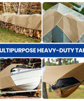 Beige 6x8 Heavy Duty Waterproof Tarp 12.5 Mil Ultra Tough Tear Resistant Poly Cover for roofs, logs, boats, and hammock.