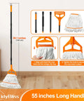 Heavy Duty Commercial Floor Mop With 55 Inch Handle And Three Interchangeable Heads Ultra Absorbent Cotton Loop on display with parts.