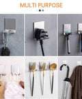 Heavy Duty Stainless Razor Holder Hook Set 2 Pack Self Adhesive No Tools Needed No Drill Bathroom And Kitchen Organizer shown with various items