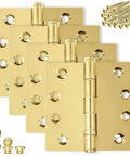 Beefy Solid Brass Door Hinges, Heavy Duty Ball Bearing, Polished Tarnish Aged Patina Gold, 4.5 By 4.5 Inches, Non Lacquered Brass With Decorative Tips, Set Of 24 Hinges