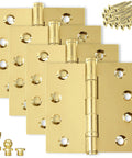 Solid Brass Door Hinge Set Built To Last Heavy Duty Ball Bearing Polished Gold 4x4 Inch With Screw On Tips and screws
