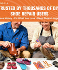Man and woman using Heavy Duty Shoe Glue Kit 29.5 Milliliters Each 2 Pack Clear Adhesive For Sneakers Boots Leather Rubber Canvas