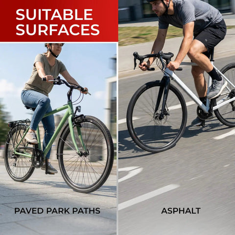 Cyclists using 700x35c Foldable Tire Set 37-622 For City Commuter And Hybrid Bikes on park paths and asphalt