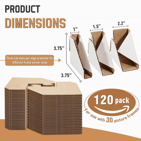120 Pack Adjustable Cardboard Corner Protectors For Frames And Artwork, Fits 1in, 1.5in, And 2.2in Edges, Heavy Duty Corrugated Corner Guards